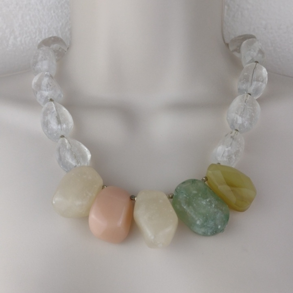 Pastel Rustic Gem Stone & Crystal Like Bead Statement Necklace